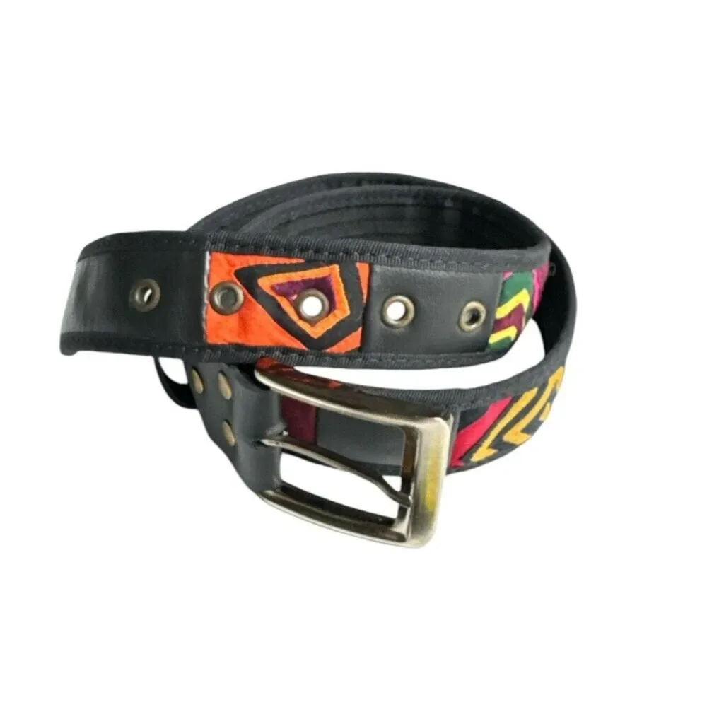 Artisan Arte Kuna Men's Belt‎ - Genuine Leather & Square Mola Accents, Size 32